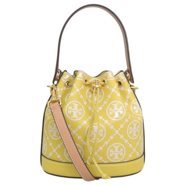 TORY BURCH T Monogram Cow Leather One Shoulder Handbag Women's Palm Yellow