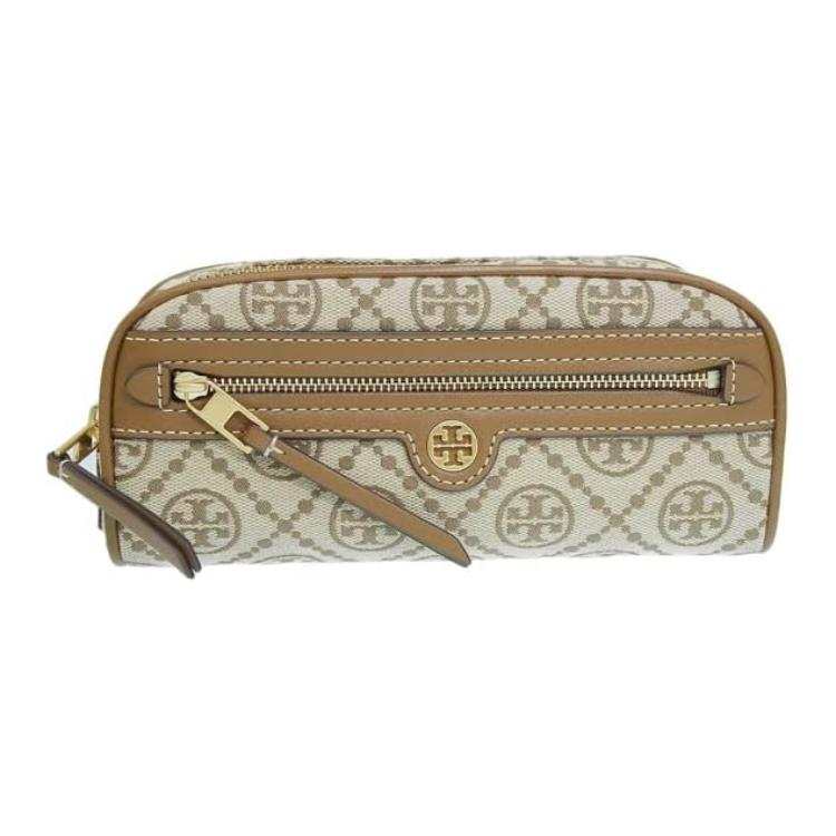 TORY BURCH T Monogram Jacquard Makeup Bag Women's Brown
