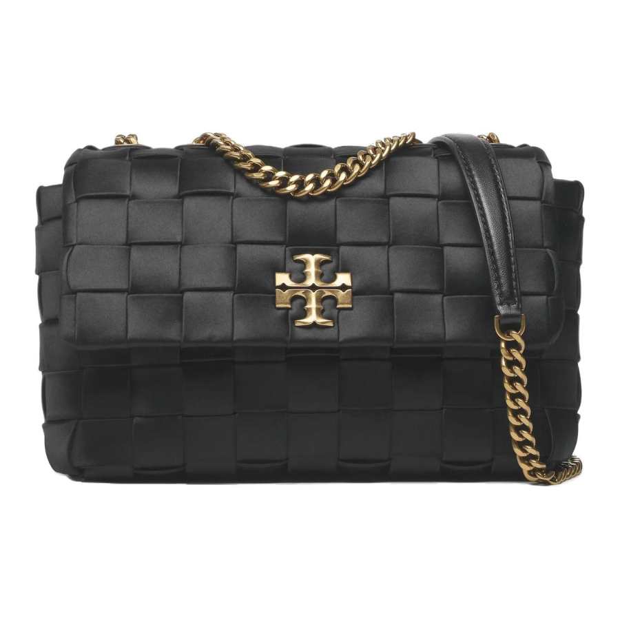 TORY BURCH Kira Silk Satin With Genuine Leather Trim Crossbody Bag, Shoulder Bag Small Women's Black