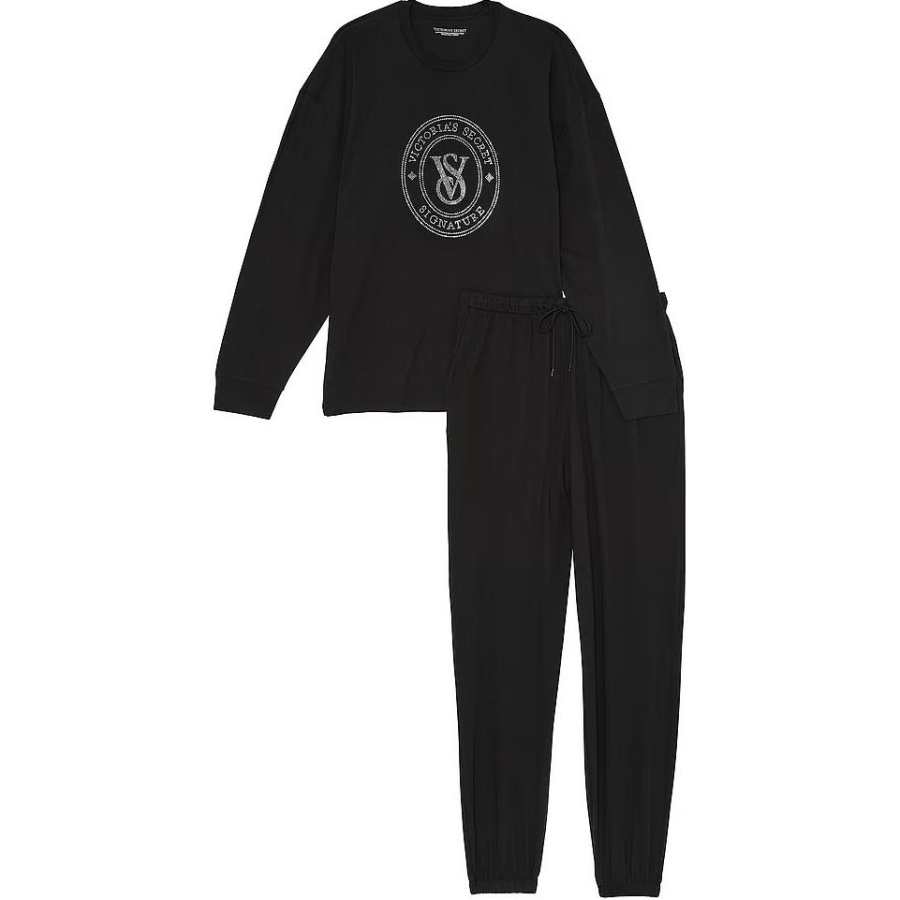 Victoria's Secret Cotton Long Pajama Set/Black Pajama Set Women's Black