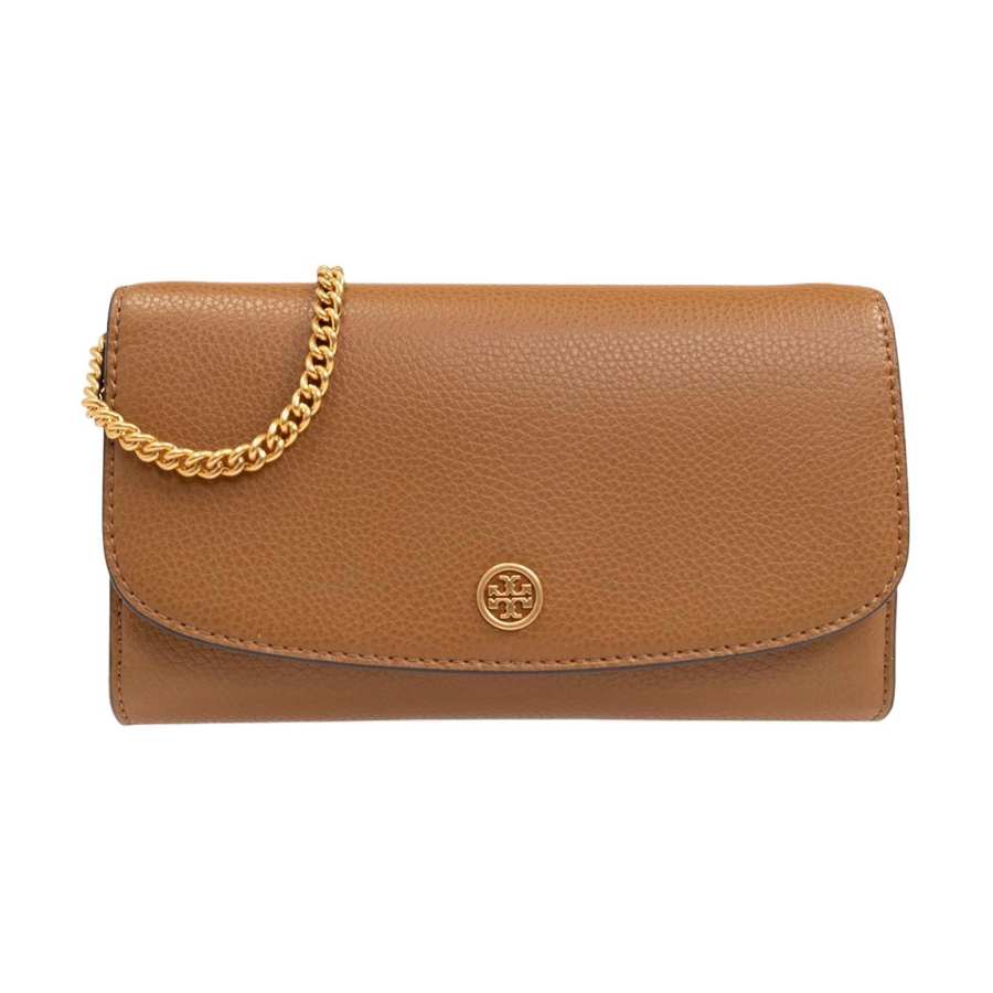 TORY BURCH Robinson Litchi Grain Leather With Calfskin Wallet Women's Tiger's Eye Stone
