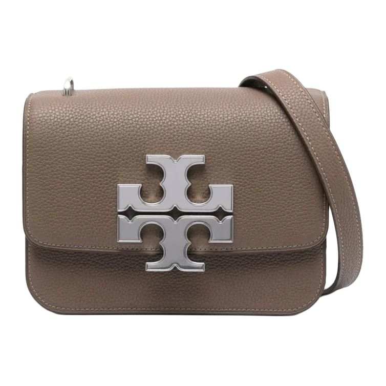 TORY BURCH Eleanor Litchi Grain Leather With Suede Trim Crossbody Bag, Shoulder Bag Small Women's Gray Brown