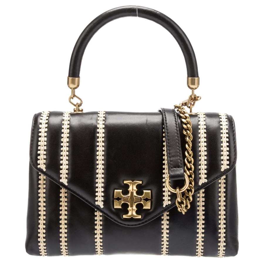 TORY BURCH Kira Leather With Raffia Trim Crossbody Handbag Small Women's Black/Natural Beige