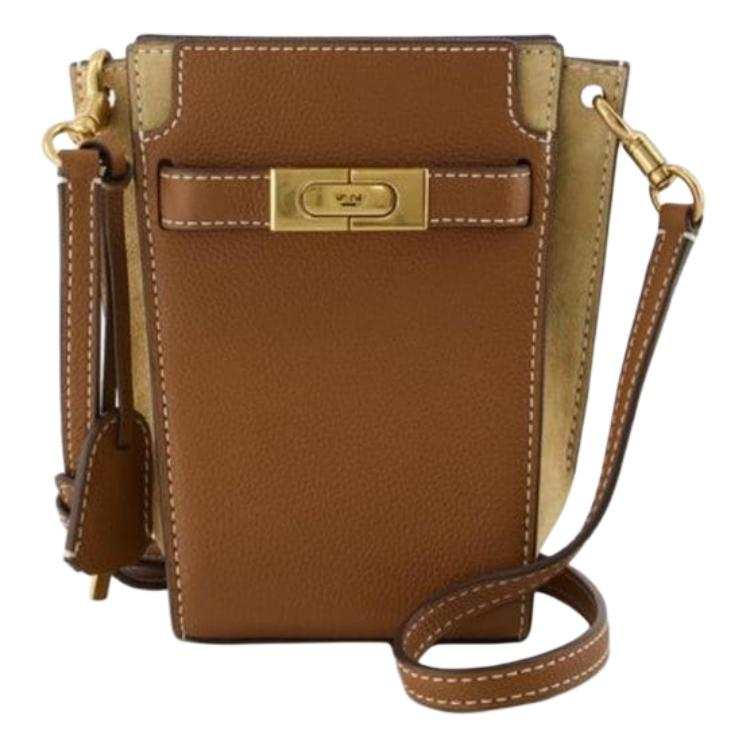 TORY BURCH Lee Radziwill Litchi Grain Leather With Suede Trim Crossbody Bags Mini Women's Tiger's Eye Brown