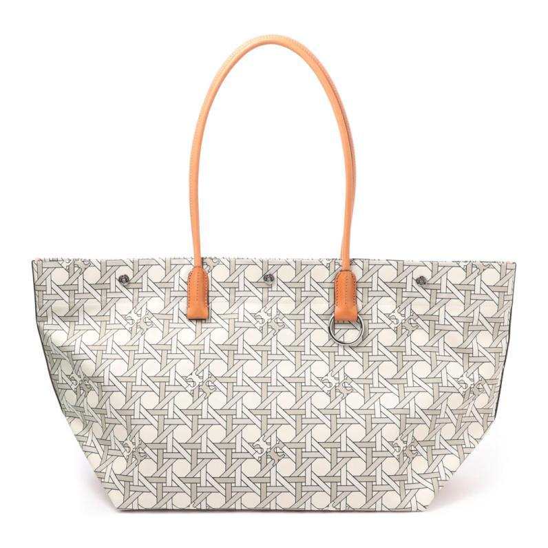TORY BURCH Canvas With Leather Trim Tote Bag, Shopping Bag, Handbag, Shoulder Bag Women's Ivory White