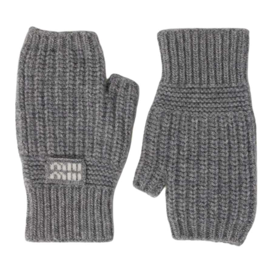 MIU MIU Wool, Mohair, Fabric Knit Gloves Unisex Gray