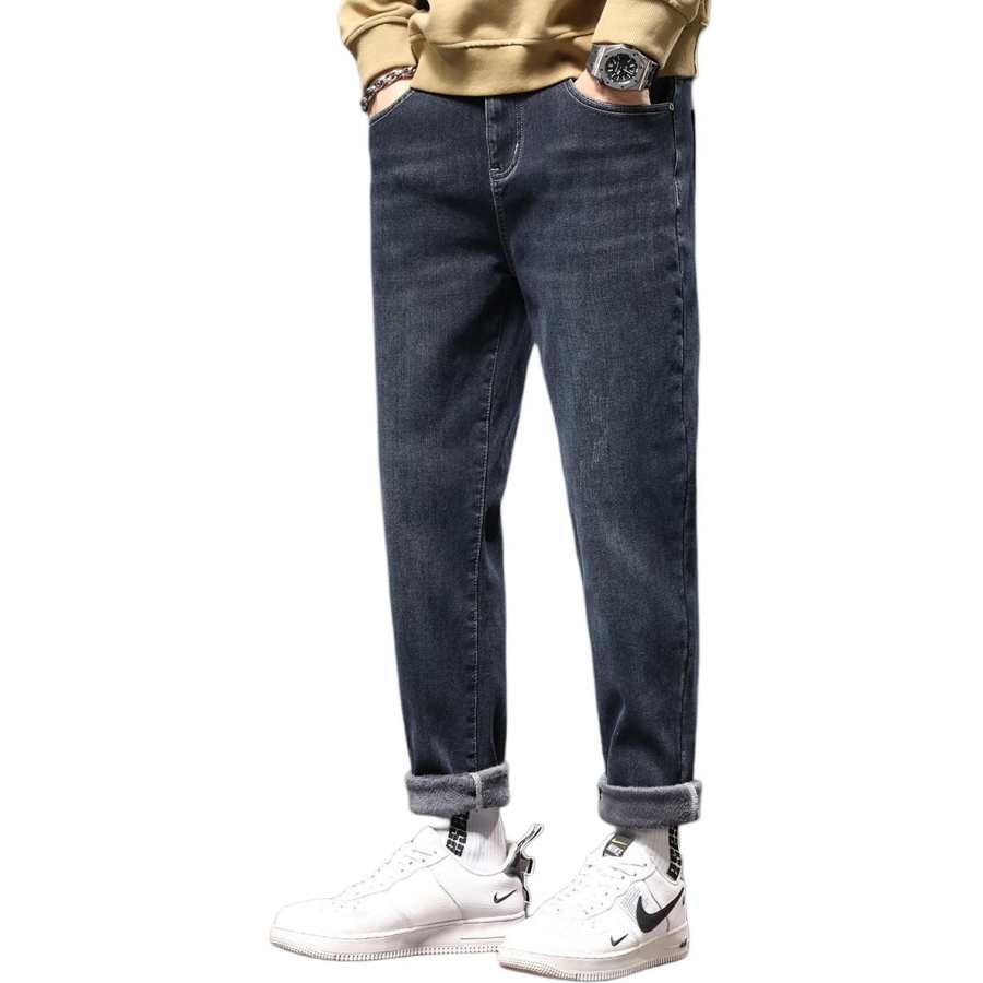 Tonlion Thickened And Fleece Lined Cold Resistant Thermal Korean Style Fashion Straight Fit Versatile Stretch Cotton