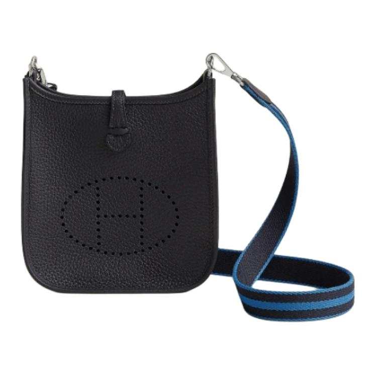HERMES Evelyne Clemence Bullock Leather Shoulder Bag Women's Navy Blue & Indigo Blue & Sandalwood Blue