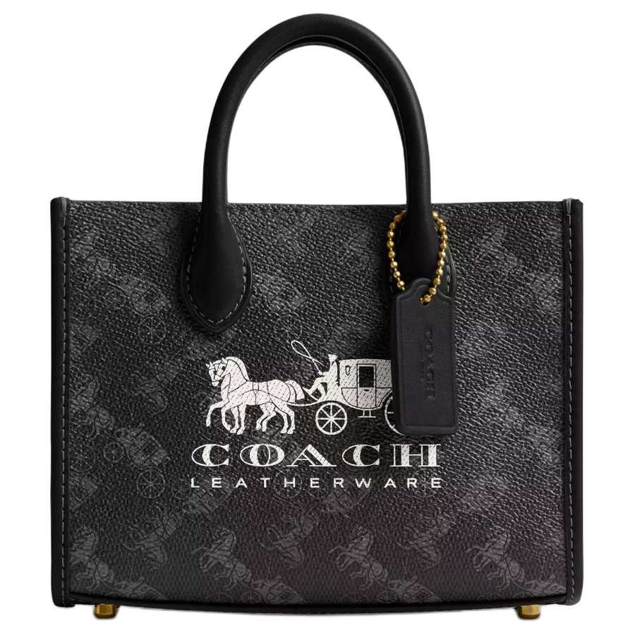 COACH Ace Print Coated Canvas Tote Bag, Shopping Bag, Shoulder Bag, Crossbody Bag, Handbag Small Women's Truffle Black