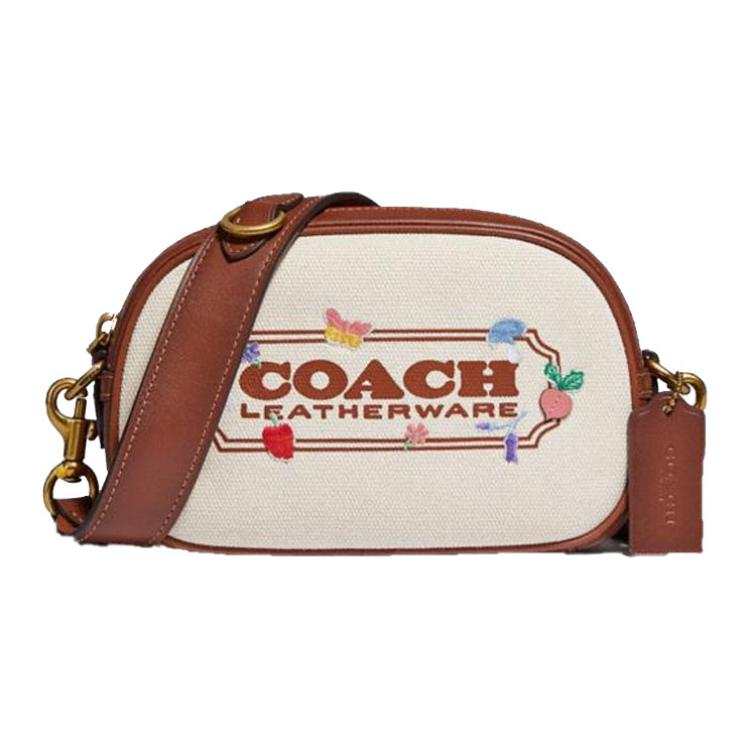 COACH Camera Canvas With Calfskin Camera Bag, Shoulder Bag, Crossbody Bag Small Women's White