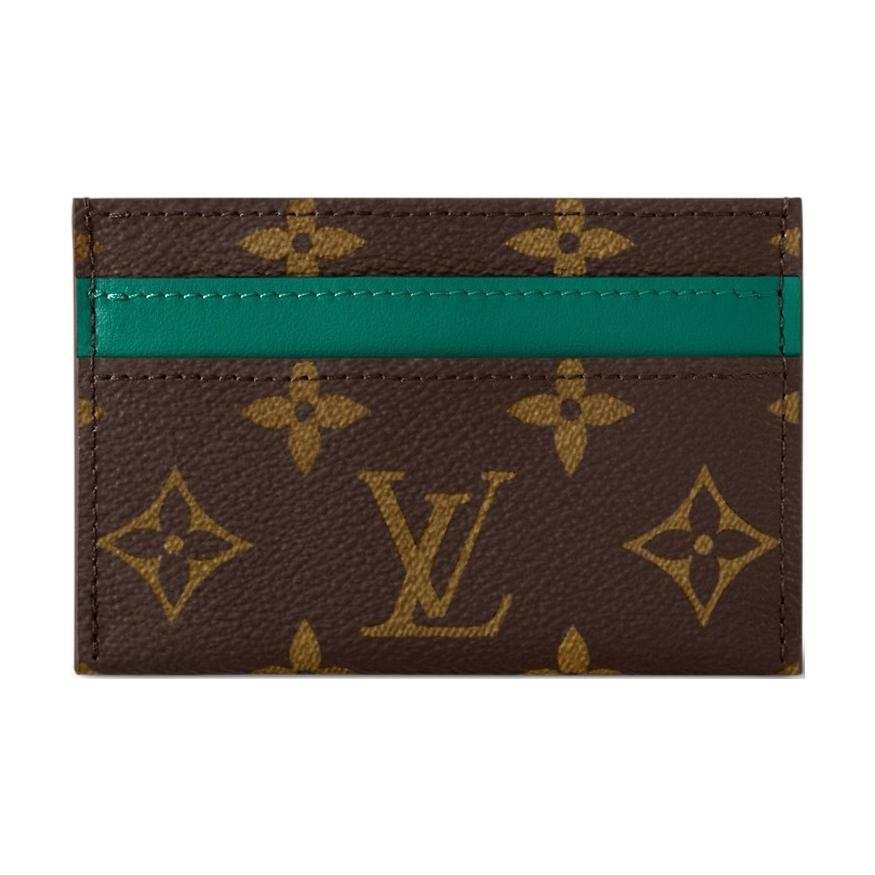 LOUIS VUITTON Leather Card Holder Unisex Green & Brown