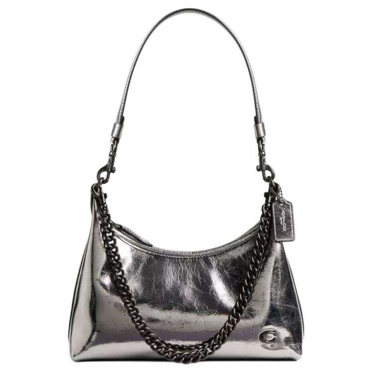 COACH Metallic Leather Shoulder Bag, Crossbody Bag Medium Women's Silver Gray