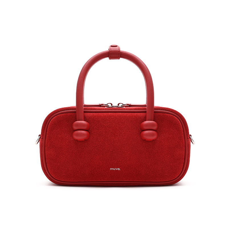 MUVA Cow Leather Fall Winter Texture Crossbody Handbag Women's Mocha/Party Red