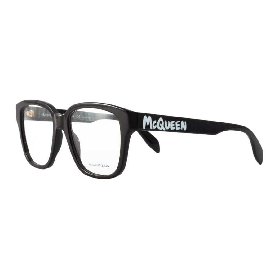 Alexander McQueen Letter Print Acetate Irregular Shape Eyeglass Frames Women's Black
