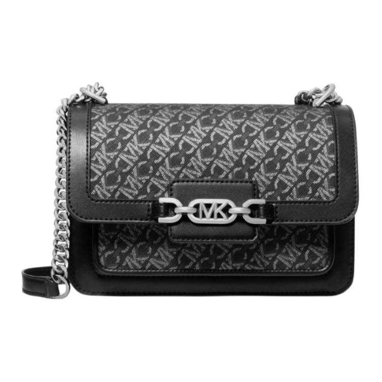 MICHAEL KORS Grayson Artificial Leather Shoulder Bag, Crossbody Bag Large Women's Black & Silver