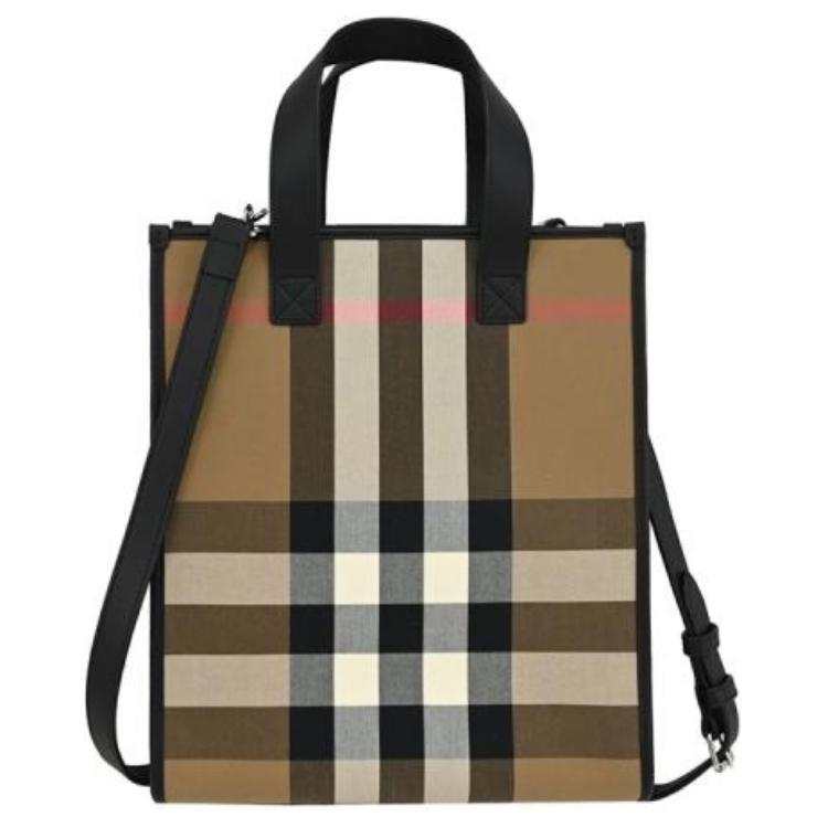 Burberry House Canvas One Shoulder Handbag Unisex Gray & Brown