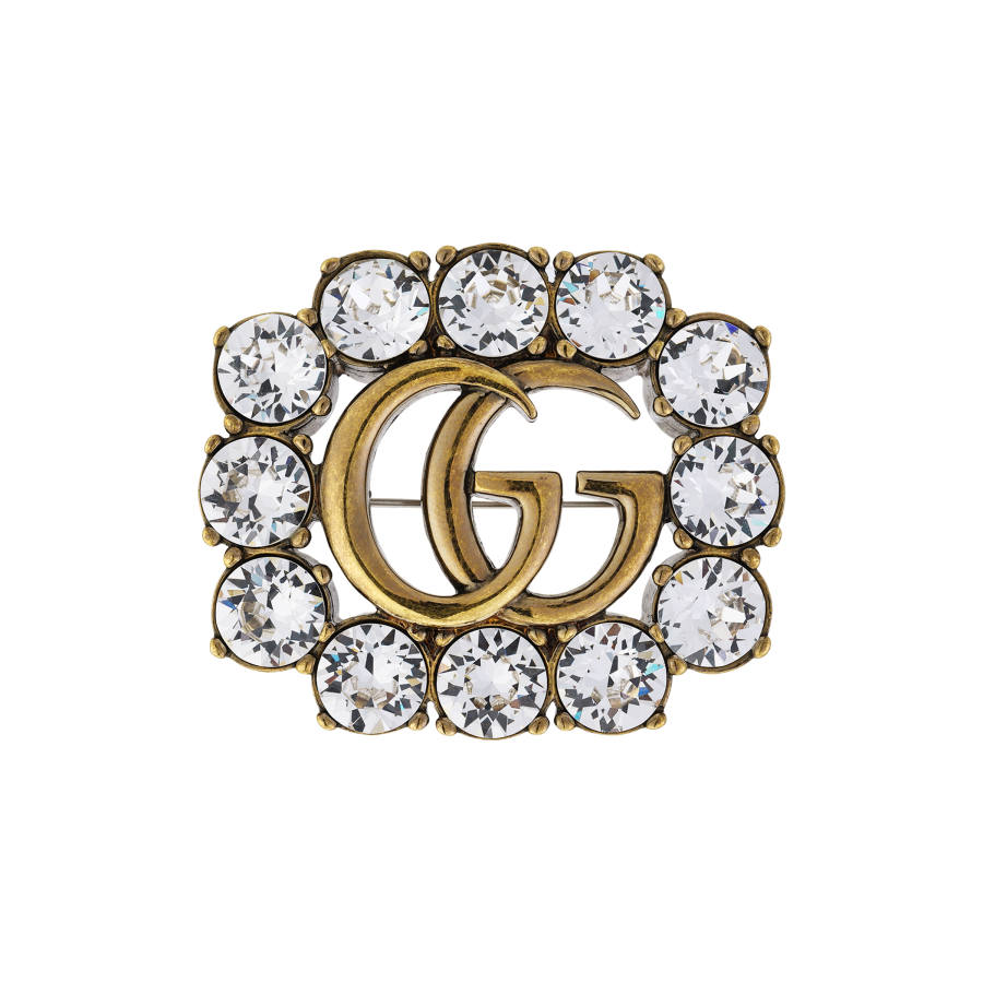 GUCCI Double G crystal-embellished brooch