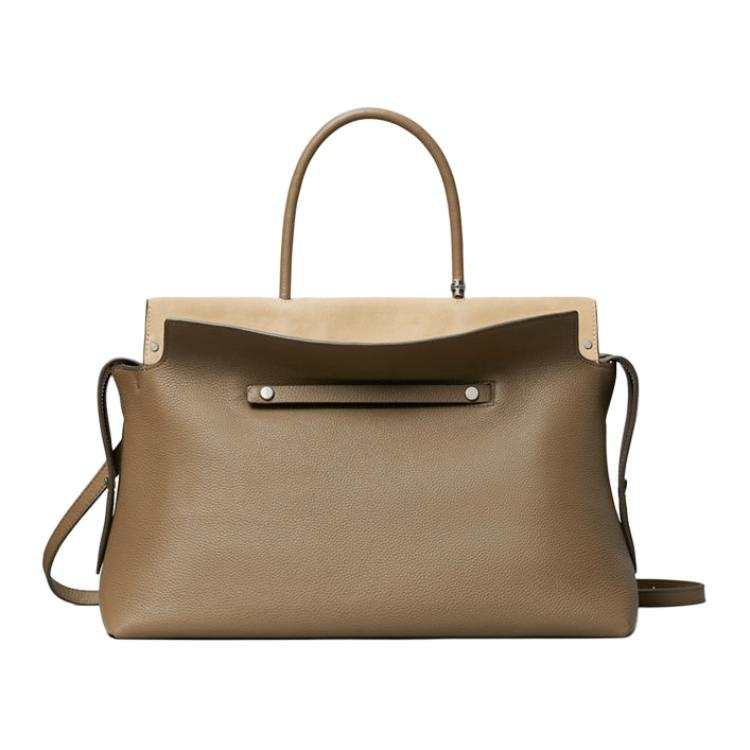 TORY BURCH Mercer Litchi Grain Leather Shoulder Bag, Crossbody Bag, Handbag Large Women's Mushroom