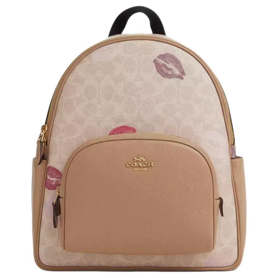 COACH Teri Coated Canvas With Leather Backpack Large Women's Gold & Sand Multicolor