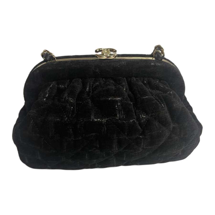 CHANEL Silk Evening Bag, Handheld Shoulder Bag, Crossbody Bag Women's Black