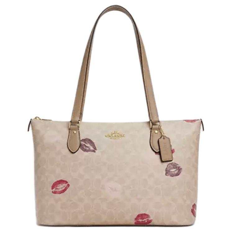 COACH Gallery Coated Canvas Shoulder Bag Large Women's Gold & Sand Multicolor