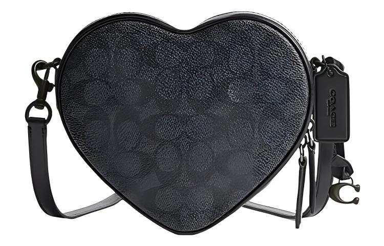 COACH Heart Artificial Leather With Cow Leather Crossbody Bags Small Women's Black