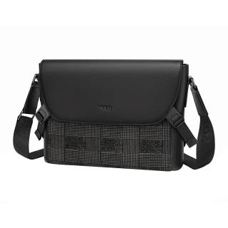 POLO Cow Leather Shoulder Bag Regular Men's Black & Gray Glen Plaid