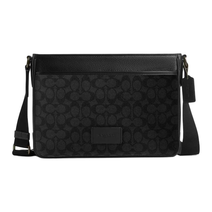 COACH COACH DISTRICT Coated Canvas Shoulder Bag, Crossbody Bag Large Men's Charcoal & Black