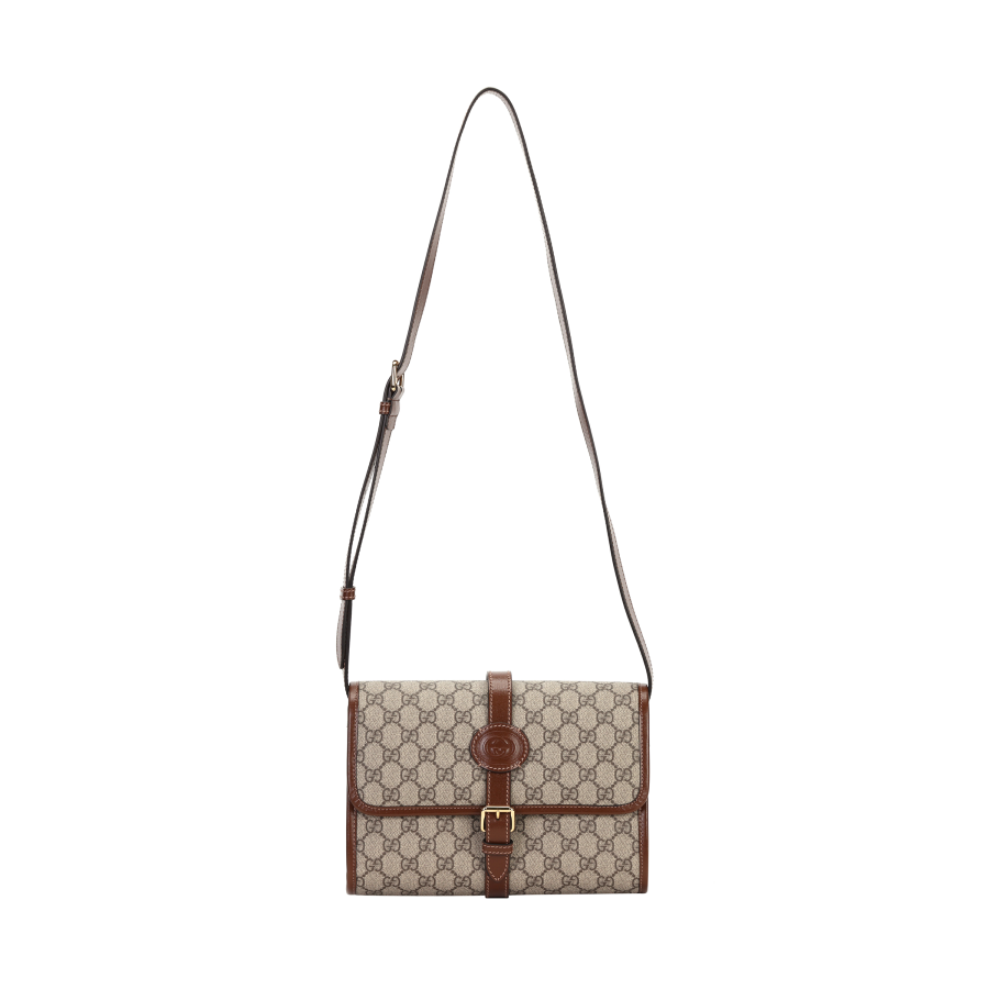 GUCCI Canvas With Leather Messenger Bag, Shoulder Bag, Crossbody Bag Regular Men's Brown
