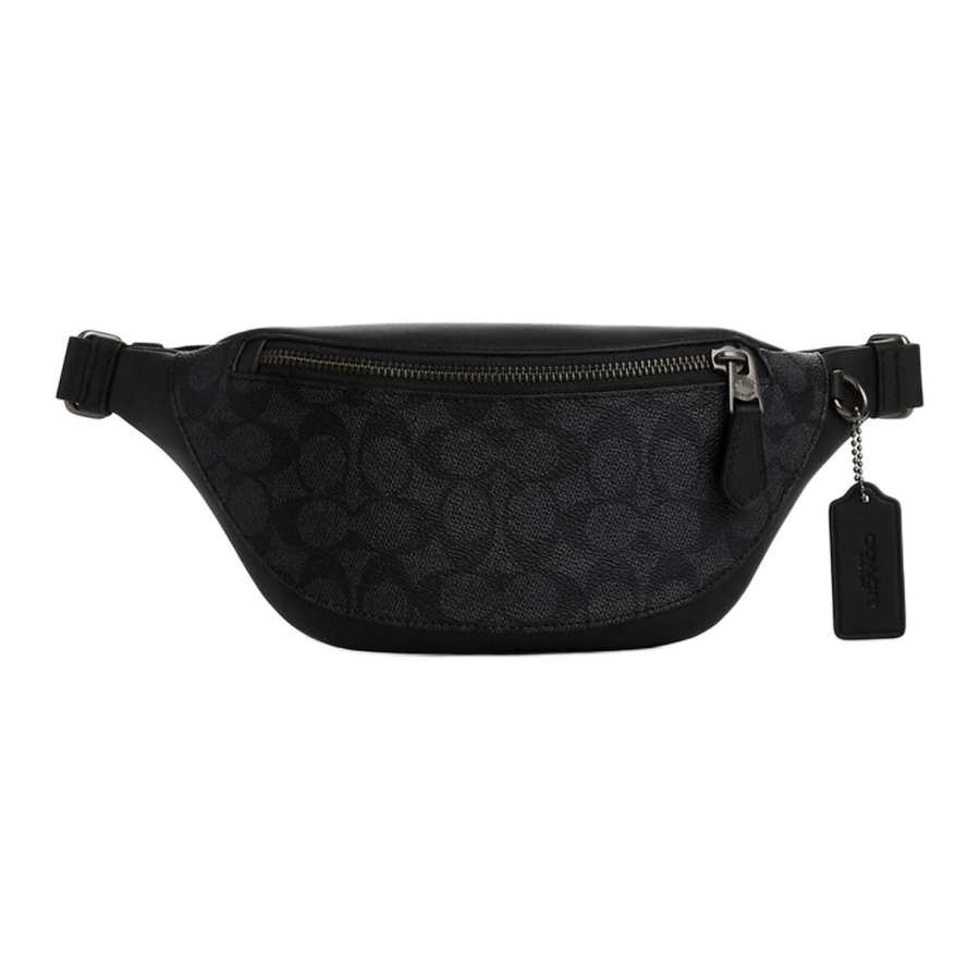 COACH Warren Coated Canvas With Leather Fanny Pack Large Men's Charcoal & Black