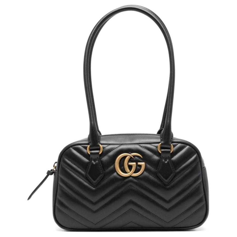 GUCCI GG Marmont Herringbone Leather One Shoulder Handbag Regular Women's Black