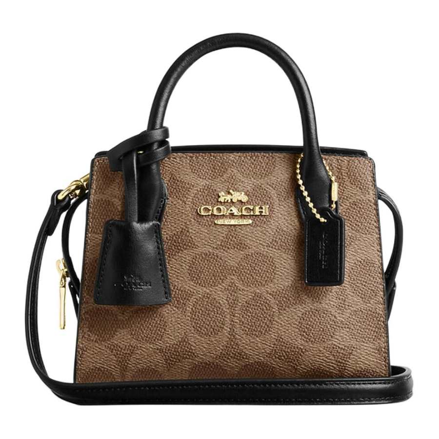 COACH Andrea Coated Canvas Crossbody One Shoulder Handbag Small Women's Tan & Black