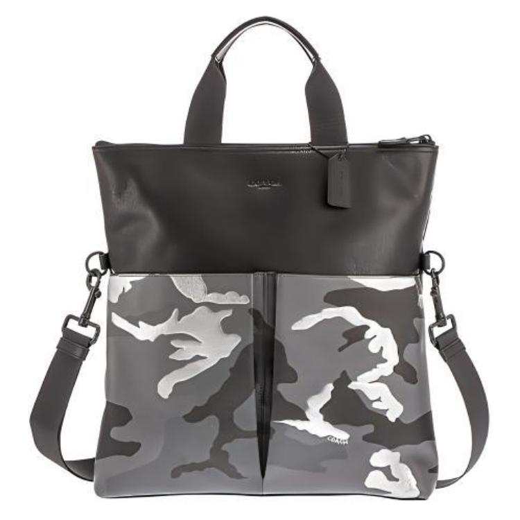 COACH Charles Smooth Calfskin Handbag, Shoulder Bag, Crossbody Bag Large Men's Black Gray Green