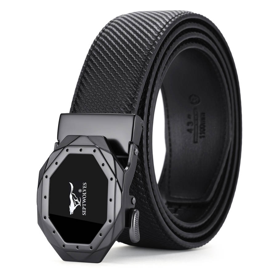 SEPTWOLVES SEPTWOLVES Split Cow Leather Cow Split Leather Belts Men's Black Width 3.5CM