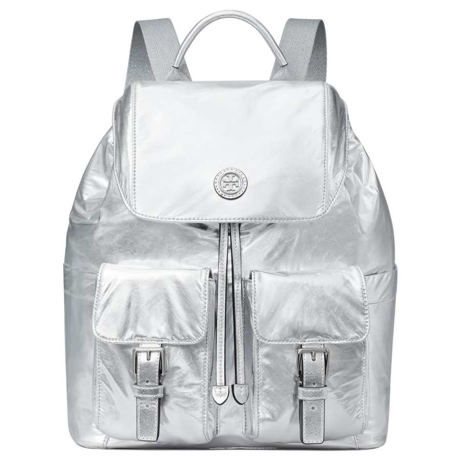 TORY BURCH TORY BURCH Tory Burch Metal Nylon Backpack Large Women's Silver