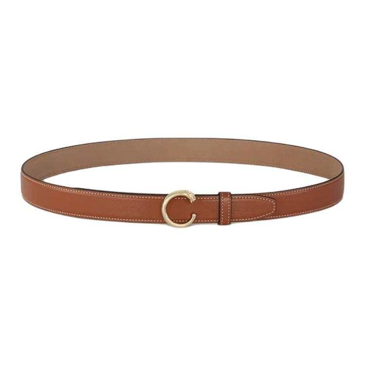 CARTIER Calfskin Leather Belts Women's Brown Width 2.5cm