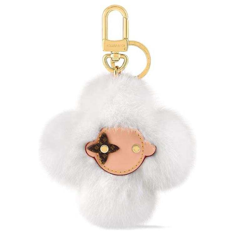 LOUIS VUITTON Vivienne Holidays Mink Fur Keychains Women's White
