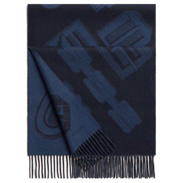 HERMES Carre Cashmere Knit Scarves Men's Deep Sea Blue
