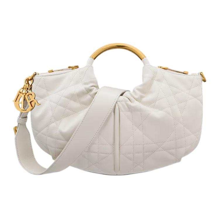 DIOR Calfskin Crossbody Handbag Women's White