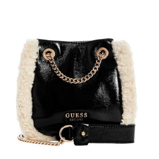 GUESS Artificial Leather Bucket Bag, Shoulder Bag Medium Women's Black White