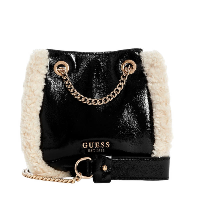 GUESS Artificial Leather Bucket Bag, Shoulder Bag Medium Women's Black White