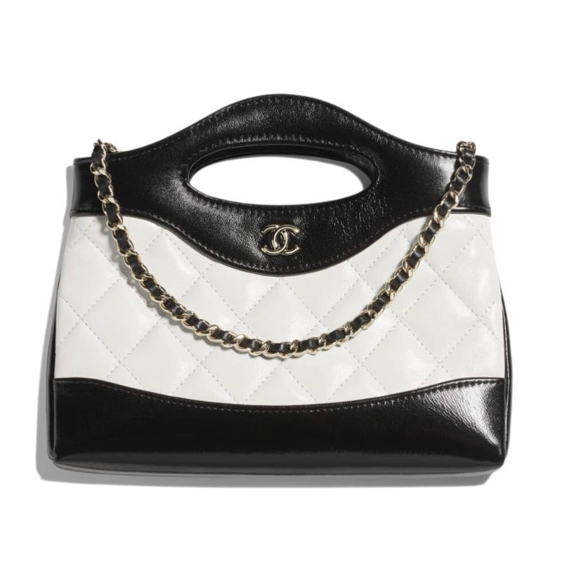 CHANEL Sheepskin Material Gold Metal Shoulder Bag, Crossbody Bag, Handbag Women's White Black