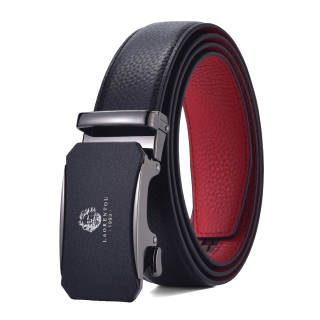 LAORENTOU Top Grain Cow Leather Belts Men's Black Outer Red Inner 3.5cm