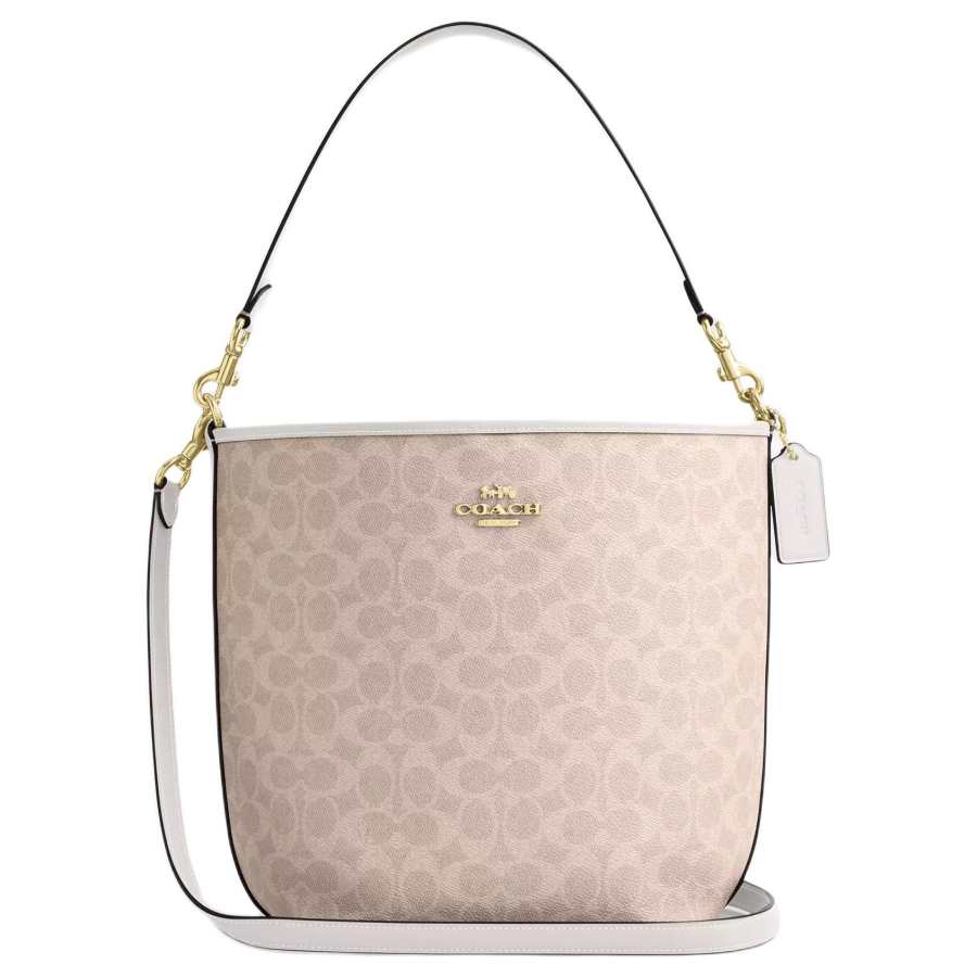 COACH City Bucket Coated Canvas Bucket Bag, Shoulder Bag Large Women's Sand & Chalk