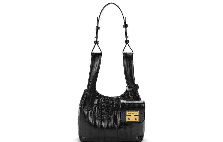 CHARLES&KEITH Pu Crossbody Bag Medium Women's Black/Cream Milk White