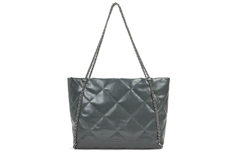 CHARLES&KEITH Pu Shoulder Bag Extra Large Women's Black/Grey Gray/Cream Milk White
