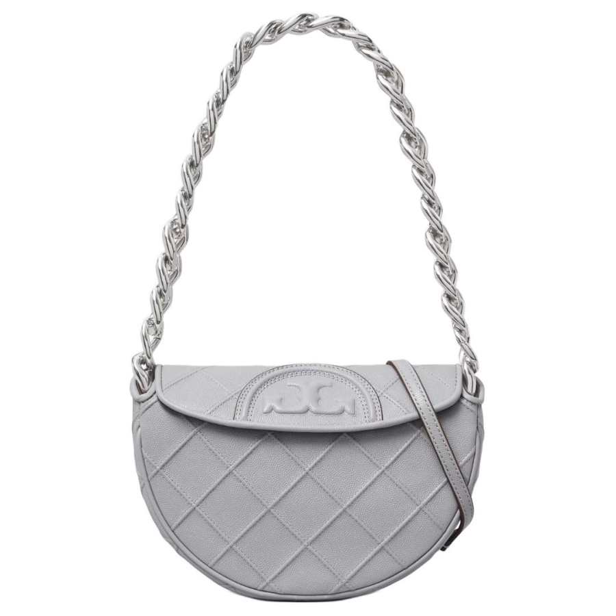 TORY BURCH Fleming Grain Calfskin Handbag, Shoulder Bag, Crossbody Bag Mini Women's Blue Purple