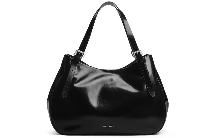 CHARLES&KEITH Pu Shoulder Bag Large Women's Noir Black/Grey Gray