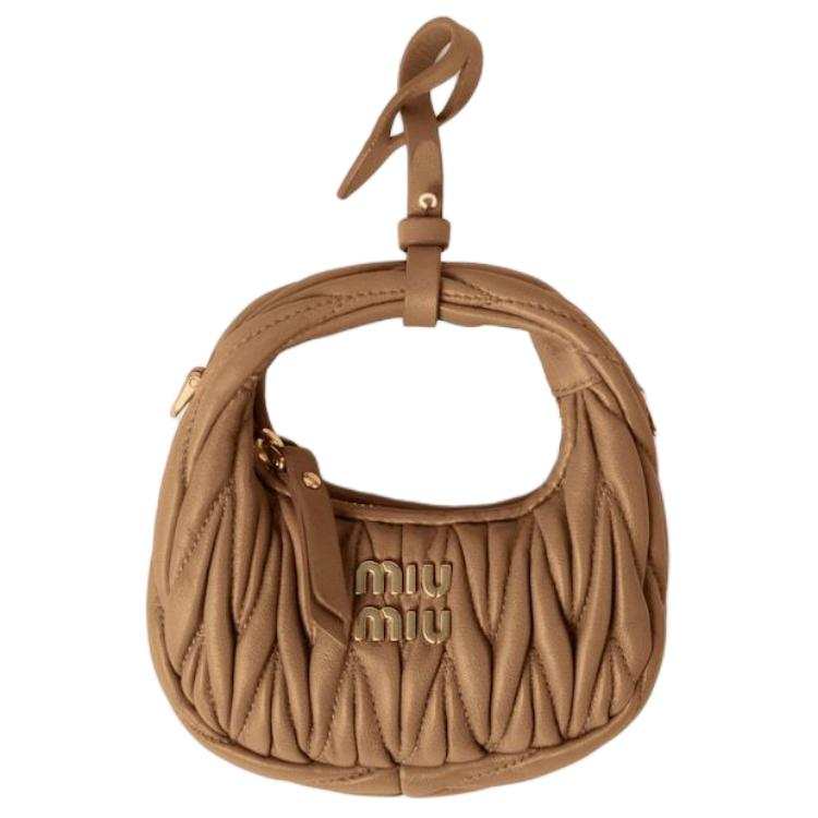 MIU MIU Wander Matelasse Nappa Leather Micro Hobo Bag Caramel