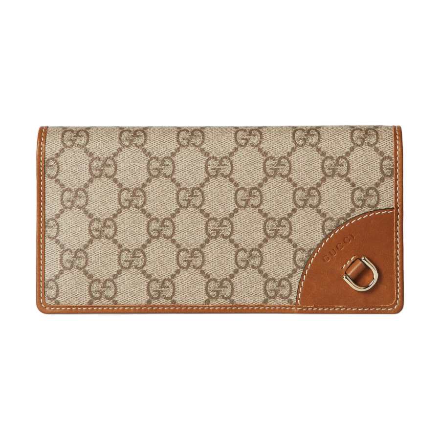 GUCCI GG Emblem Coated Canvas Wallet Unisex Beige & Brown